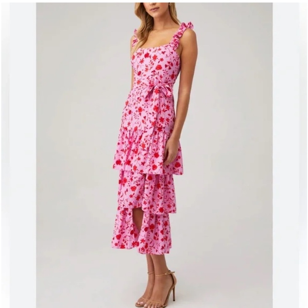 Likely Pink and Red Floral Tiered Dress